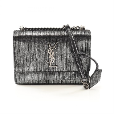 SAINT LAURENT PARIS Sunset Shoulder Bag 441972 Suede Silver black Used
