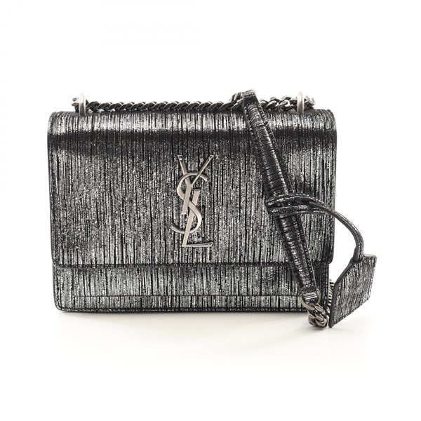 SAINT LAURENT PARIS Sunset Shoulder Bag 441972 Suede Silver black Used