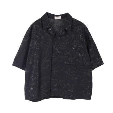 HERMES Short sleeve overshirt Oxford Fleur Technique #58 cotton navy Used