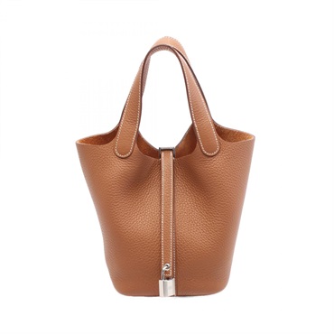 HERMES Picotin Lock PM Hand bag W Taurillon Clemence Gold Used SHW