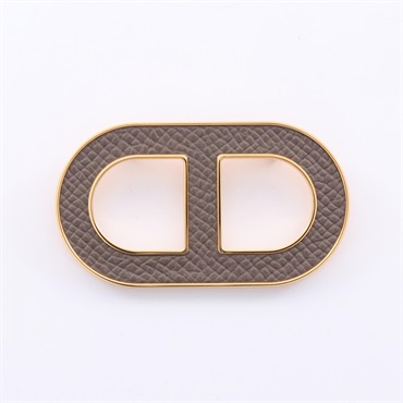 HERMES Chaine dancre Brooch Gold Plated Epsom leather Brown Etoupe Grey Used