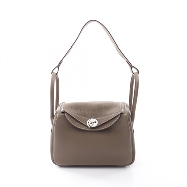 HERMES Lindy 26 Shoulder Bag K Taurillon Clemence leather Etoupe Grey SHW