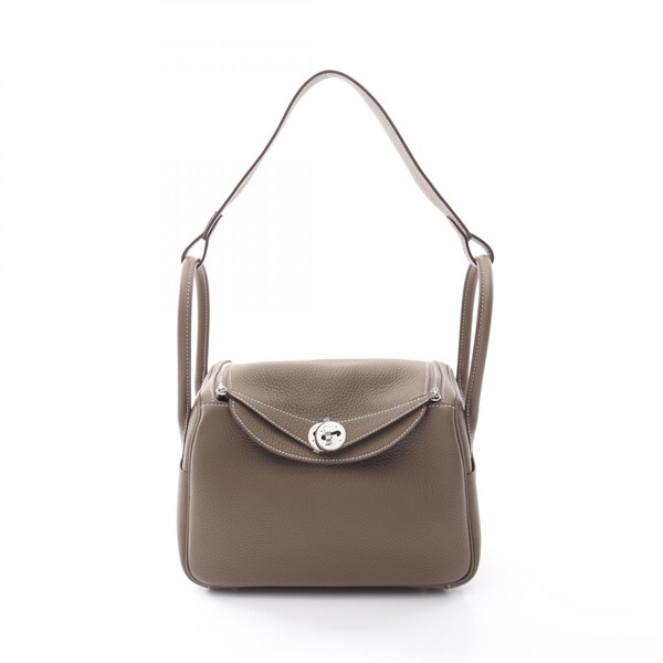 HERMES Lindy 26 Shoulder Bag K Taurillon Clemence leather Etoupe Grey SHW