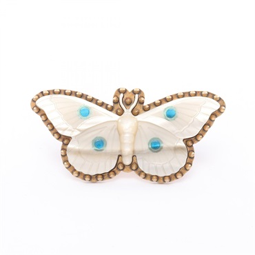 GUCCI Butterfly double finger Ring Gold Plated White Blue Used women US size 5.5