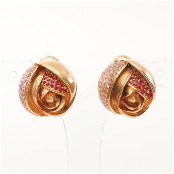 Christian Dior Pierced earrings roses Gold Plated Rhinestone Used