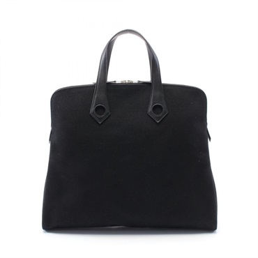 HERMES Sack Eboo MM Handbag canvas leather Black Used Women J SHW MM