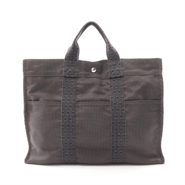 HERMES Herline MM Hand Tote Bag Nylon Canvas Gray SHW Used unisex