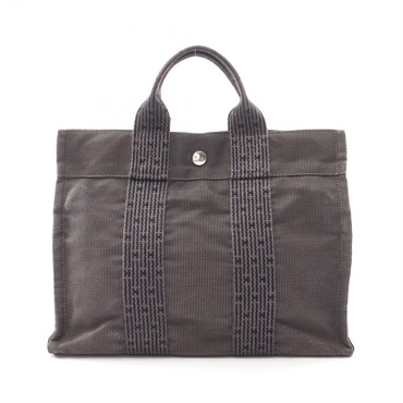 HERMES Herline PM Hand Tote Bag Nylon Canvas Gray SHW Used Unisex