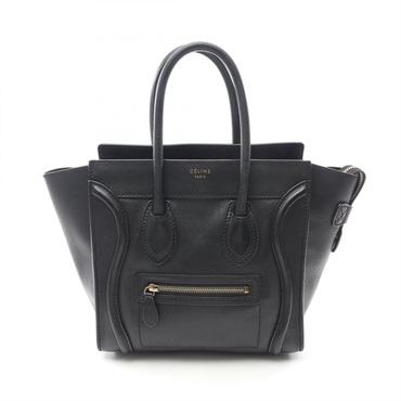 CELINE Luggage micro shopper Tote Hand Bag 167793 leather Black Used Women