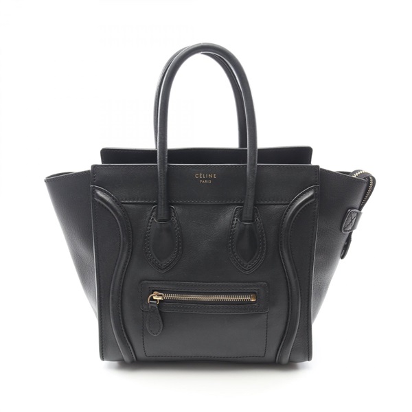 CELINE Luggage micro shopper Tote Hand Bag 167793 leather Black Used Women