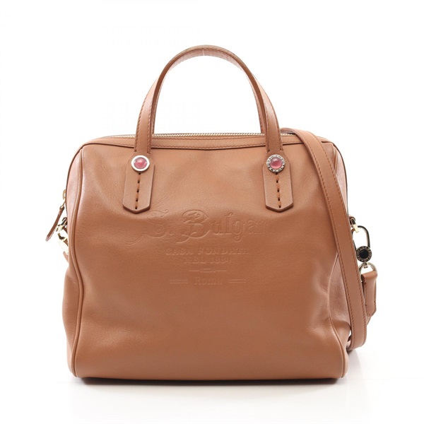 BVLGARI Colezione 2way shoulder Handbag leather Brown Used Women crossbody