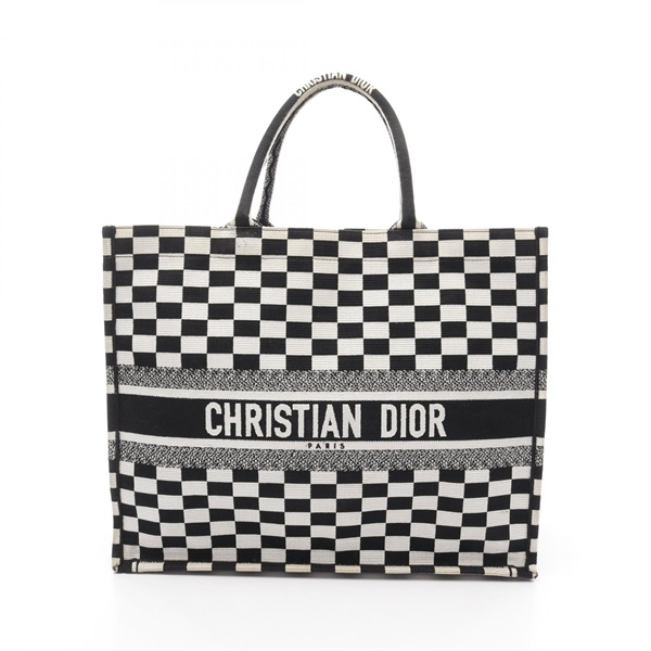 Christian Dior Large BOOK TOTE Bag 50-MA-0128 Canvas jacquard Black White Used