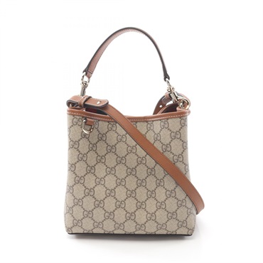 GUCCI Small Bucket 2way Handbag 815118 FAD6L canvas leather Beige Brown Used GG