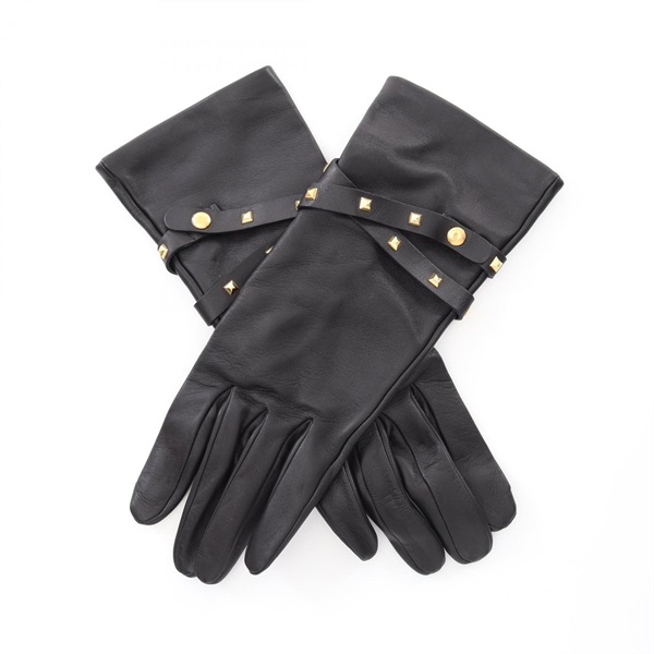 HERMES gloves leather Black Used Women