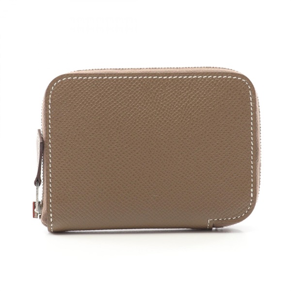 HERMES Azap Compact Mini coin purse wallet Z Epsom Brown Etoupe Grey Used SHW