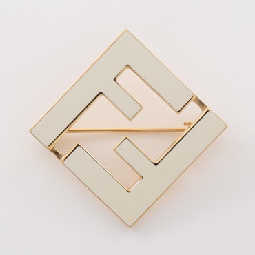 FENDI Forever Brooch 8AG976 Gold Plated enamel White Used Women