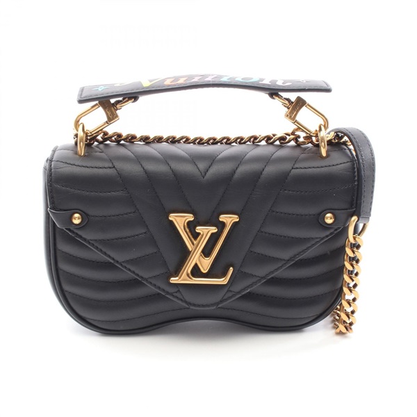 LOUIS VUITTON New Wave Chain PM Shoulder Bag M51683 Calfskin Black Used Women LV