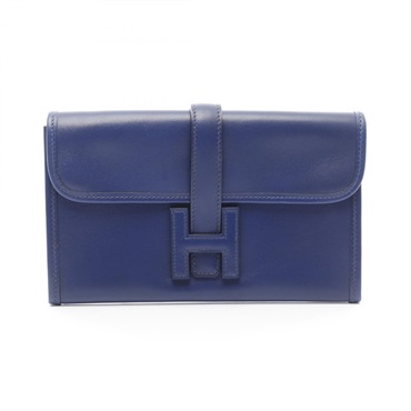 HERMES Jige Duo business clutch second bag J Box calf leather Blue saphir Used