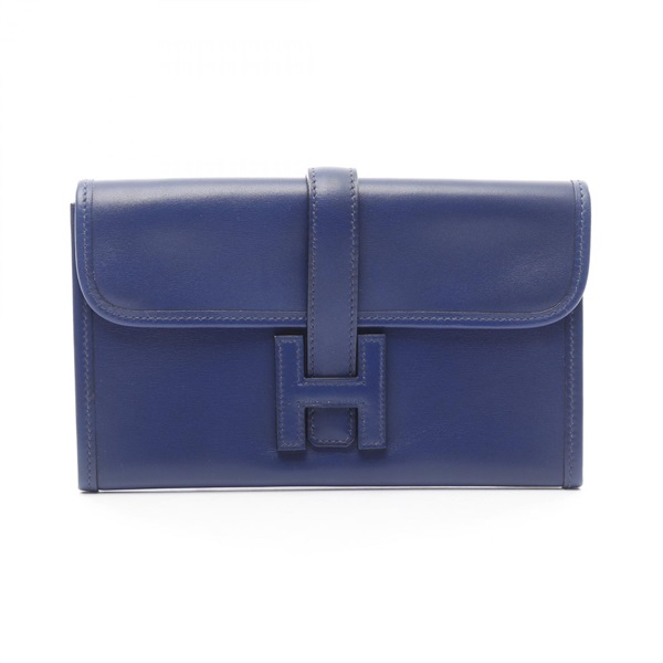 HERMES Jige Duo business clutch second bag J Box calf leather Blue saphir Used