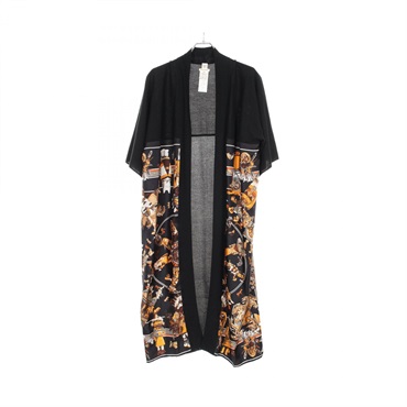 HERMES cardigan long #38 26-7750 silk Black Multicolor Used