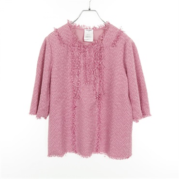 CHANEL tweed blouse short sleeves P43082V17673 cotton Nylon Pink Used Women #42