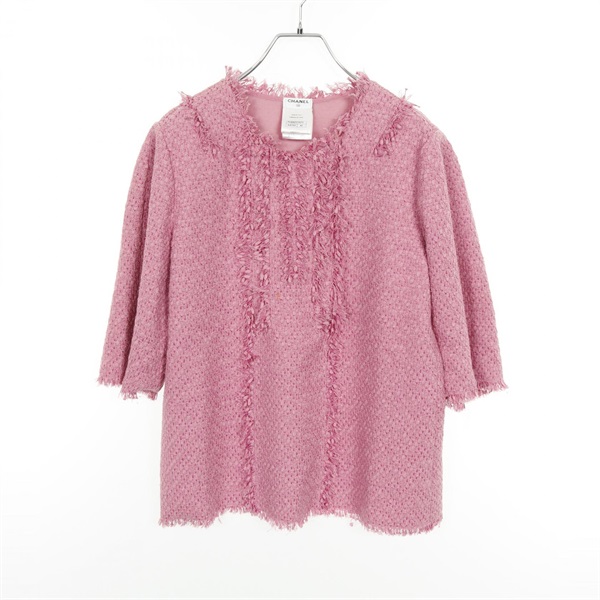 CHANEL tweed blouse short sleeves P43082V17673 cotton Nylon Pink Used Women #42