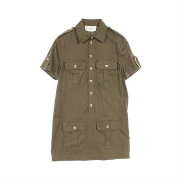 CELINE Military Pocket Shirt Dress #40 Triomphe Dress 2Z488106K cotton Khaki