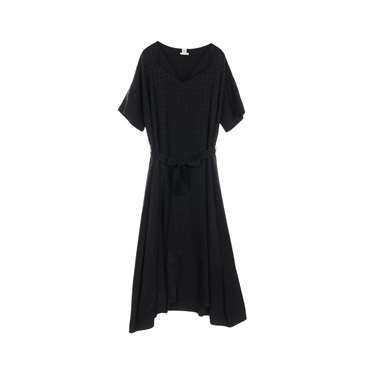 HERMES mosaic Dress #40 short sleeves 0504DC silk Black Women
