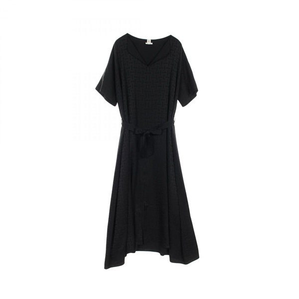 HERMES mosaic Dress #40 short sleeves 0504DC silk Black Women