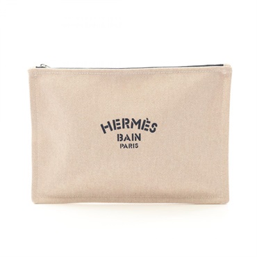 HERMES New Yachting GM Pouch purse bag canvas leather Beige Navy Natural SHW