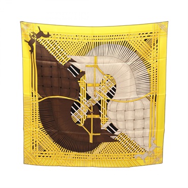 HERMES Carre90 MASAN&MASAN Scarf silk Yellow Brown Multicolor Used Women
