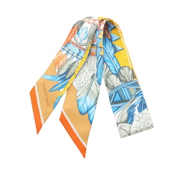 HERMES Twilly DANSE PACIFIQUE Scarf silk Khaki Blue Multicolor Used Women