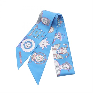 HERMES Twilly DRESS CODE Scarf silk Blue Multicolor Used Women