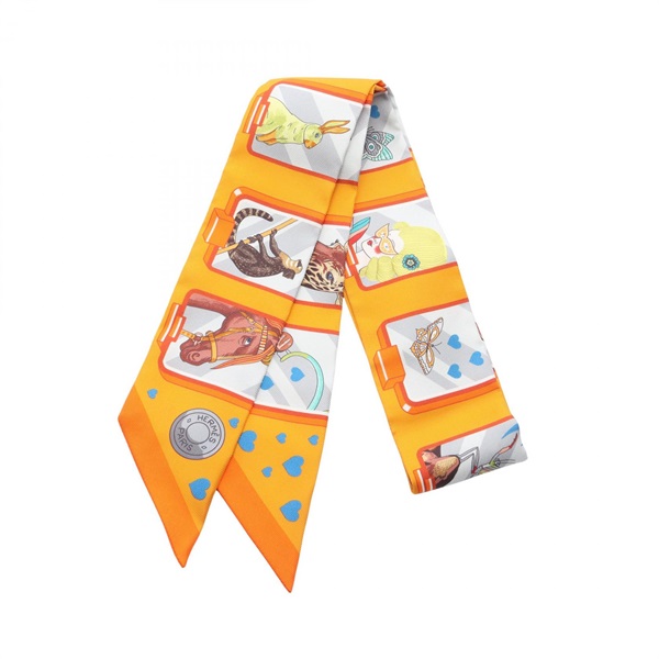 HERMES Twilly HERMES STORY Scarf silk Orange White Blue Multicolor Used Women