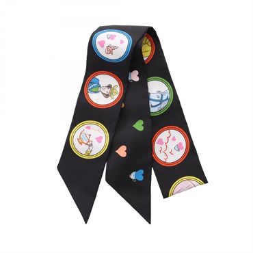 HERMES Twilly TEA TIME Scarf silk Black White Red Blue Multicolor Used Women