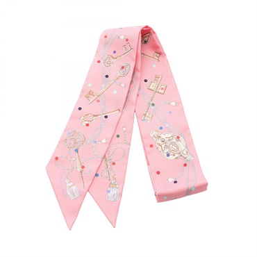 HERMES Twilly Les Cles a Pois Scarf silk Pink Multicolor Used Women