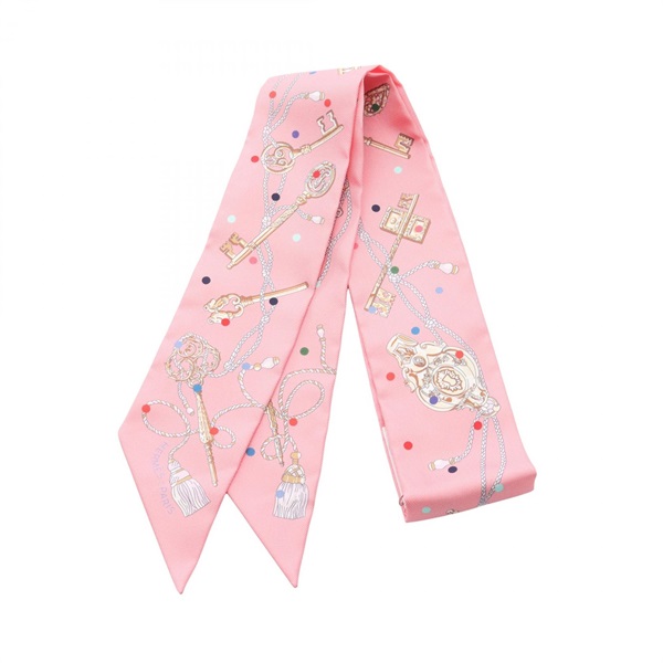 HERMES Twilly Les Cles a Pois Scarf silk Pink Multicolor Used Women