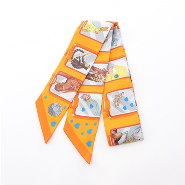HERMES Twilly HERMES STORY Scarf silk Orange White Multicolor Used Women