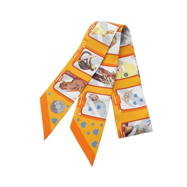 HERMES Twilly HERMES STORY Scarf silk Orange Multicolor Used Women