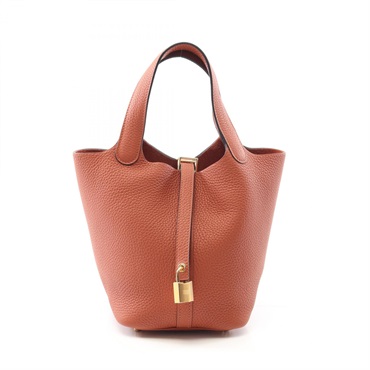 HERMES Picotin Lock PM Handbag tote K Taurillon Clemence Brique Used GHW