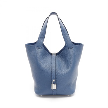 HERMES Picotin Lock MM Handbag K tote Taurillon Clemence Blue tie SHW