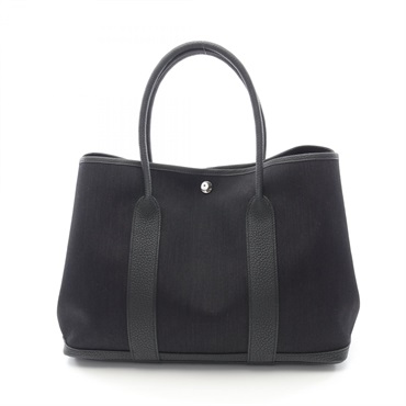 HERMES Garden party PM Tote Bag Negonda leather Toile Military Black Used SHW K