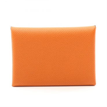 HERMES Calvi duo coin purse wallet B Epsom Calfskin Orange Lime SHW