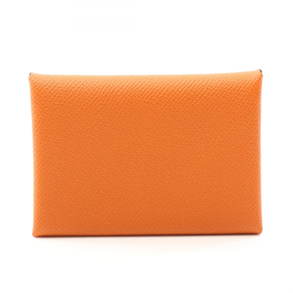 HERMES Calvi duo coin purse wallet B Epsom Calfskin Orange Lime SHW