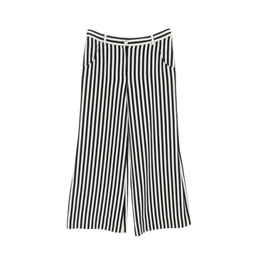 CHANEL LA PAUSA Pants P60281 wool Nylon Black White Used Women Size 42 COCO CC