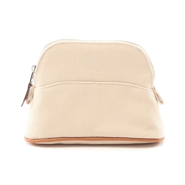 HERMES Bolide Pouch 15 Mini purse canvas leather Beige Brown natural Used SHW