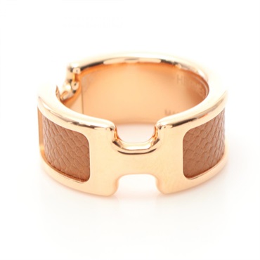 HERMES Olymp PM Ring Gold Plated leather Brown Used US Size 5.5 women