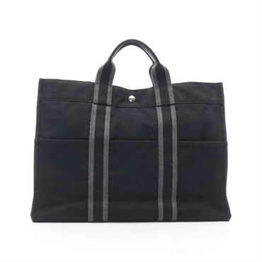 HERMES Fourre-tout MM Tote hand Bag canvas Black Used SHW