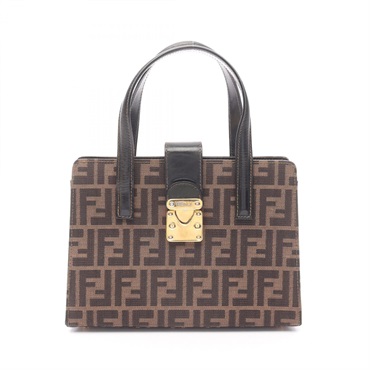 FENDI Zucca Handbag canvas leather Brown Used Women