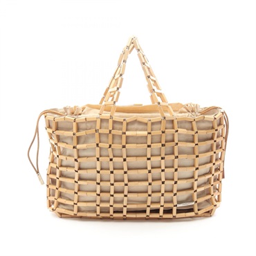 Salvatore Ferragamo Wood Mesh Drawstring Handbag 21 0253 canvas Wood Beige Used